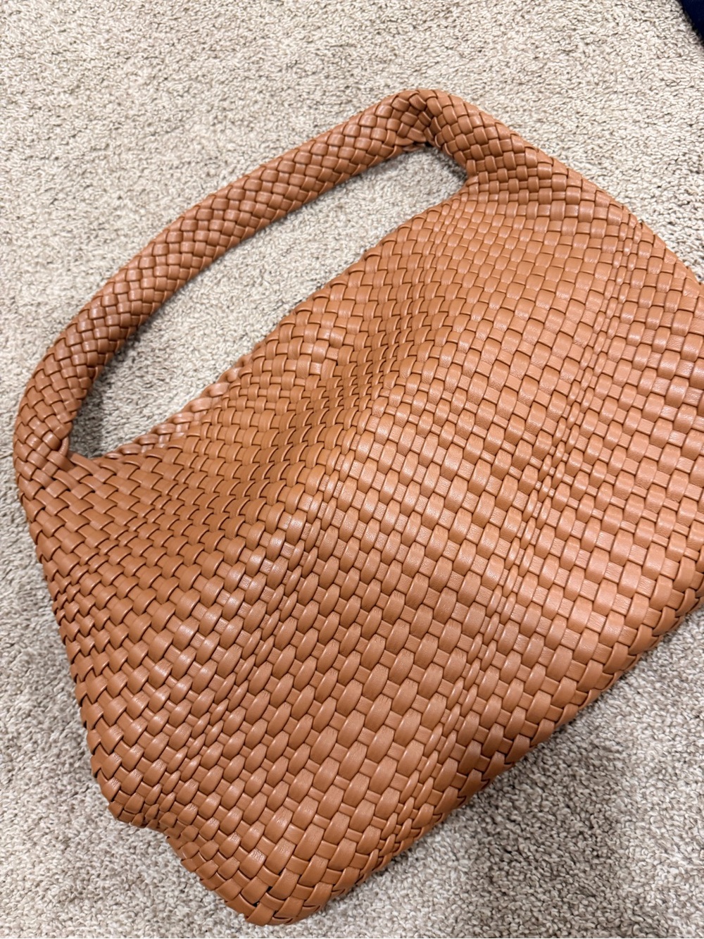 Woven Shoulder Hobo Bag in Cognac Brown